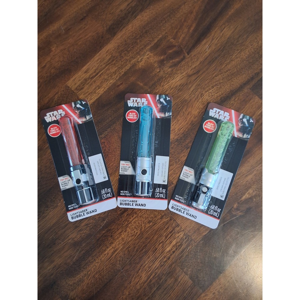 Star Wars Lightsaber Bubble Wands Set of 3 Light-Up Red Blue Green 20mL NonToxic